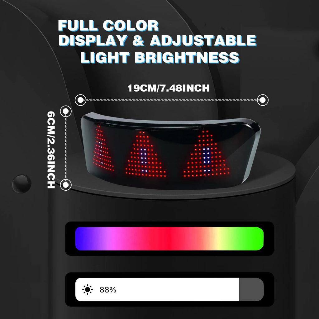 LED display with adjustable light brightness and full color capability on a black background